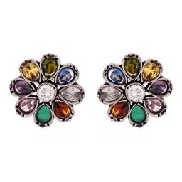 Saraf RS Jewellery Oxidised Navratan Minimal stud Earring image 2