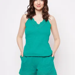 Clovia Turquoise Camisole Top With Shorts image 1
