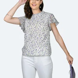 Zink London White & Lavender Floral Print Top image 1