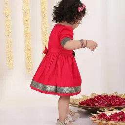 VASTRAMAY Girls Navy & Pink Solid Dresses image 2