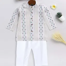 VASTRAMAY Boys White Self Full Sleeves Kurta Sets image 2