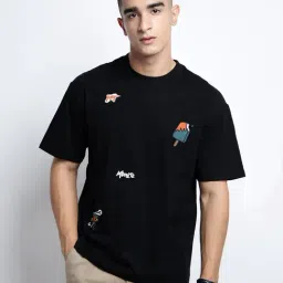 SHOWOFFFF Black Cotton Graphic Relaxed Fit T-Shirt-image-58