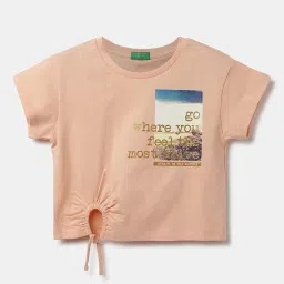 United Colors of Benetton Kids Peach Cotton Printed Top image 1