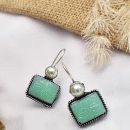 Teejh Ethnic Diti Mint Green Stone & Pearl Drop Earrings image 1