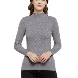 Mafadeny Grey Self Design Turtle Neck Sweater-picture-32