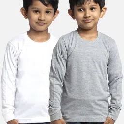 Friskers Kids White & Grey Cotton Full Sleeves T-Shirt (Pack of 2) image 1