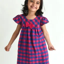 Campana Kids Blue & Pink Cotton Chequered Dress-picture-15