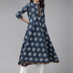 YASH GALLERY Blue Printed A Line Kurta-picture-20