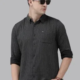 The Bear House Black Cotton Slim Fit Striped Shirt-image-96