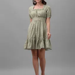 MASAKALI.CO Light Mehndi Printed Empire Dress image 1