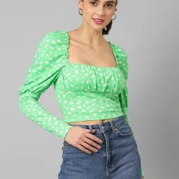Anai Green Cotton Floral Print Crop Top image 1