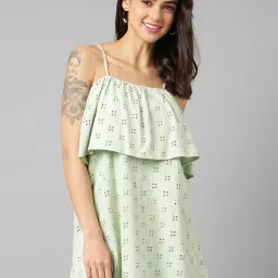Anai Sage Green Cotton Embroidered A Line Dress image 1