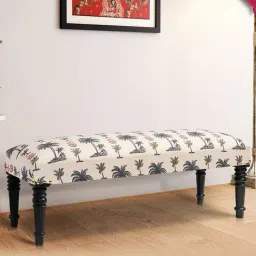 India Circus by Krsnaa Mehta Chevron Palms Printed Beige Sheesham Wood Bench-picture-26
