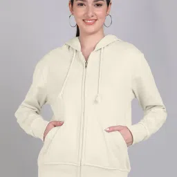 JUNEBERRY Off White Fleece Regular Fit Hooded Jacket image 1