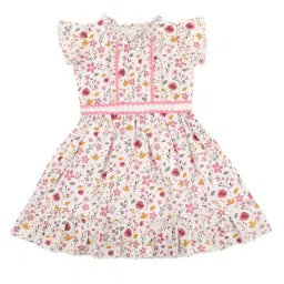 Mee Mee Kids White & Pink Floral Print Dress image 1