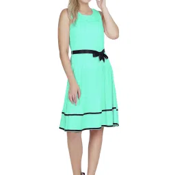 PATRORNA Mint Green Regular Fit Peplum A Line Dress image 1