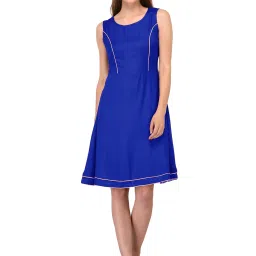 PATRORNA Royal Blue Regular Fit Peplum Tulip A Line Dress image 1
