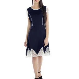 PATRORNA Navy Lace Peplum A Line Dress image 1