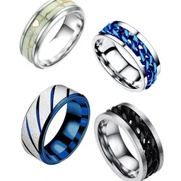 MEENAZ Unisex Set Of 4 Silver-Plated Finger Rings-picture-12