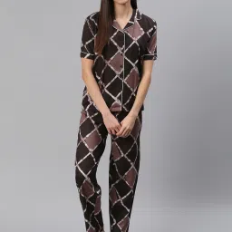 Cation Dark Brown Printed Shirt With Pyjamas image 1