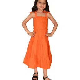 LilPicks Kids Orange Cotton Regular Fit Dress image 1