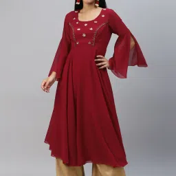 Poshak Hub Maroon Embellished Anarkali Kurta image 1