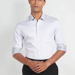 Arrow Grey Cotton Slim Fit Checks Shirt image 1