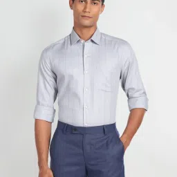 Arrow Grey Cotton Slim Fit Striped Shirt image 1