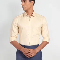 Arrow Yellow Cotton Slim Fit Self Pattern Shirt image 1