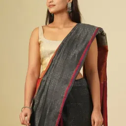 Jaypore Black Silk Embellished Hand Woven Saree image 5