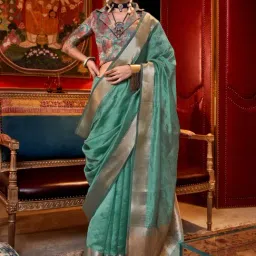 Vardha Turquoise Blue Woven Saree With Unstitched Blouse-picture-35