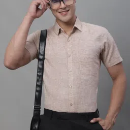 Jainish Rust Melange Regular Fit Cotton Shirt image 1