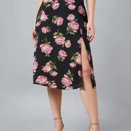 Carlton London Black Floral Print Midi Skirt image 1