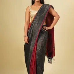 Jaypore Black Silk Embellished Hand Woven Saree image 3