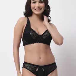 Gracit Black Lace Non-Padded Wireless Bra & Panty Set image 1