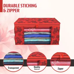 Kuber Industries Red 12 Pieces Floral Printed Foldable Drawer Organisers image 4