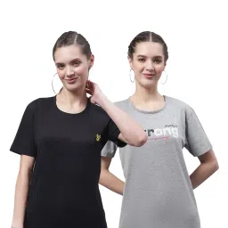 Vimal Jonney Black & Light Grey Cotton Graphic Print T-Shirt (Pack Of 2) image 1