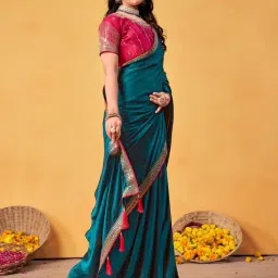 Saree Mall Teal blue Georgette Embroidery Saree with Blouse Piece-image-26