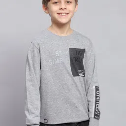 Monte Carlo Kids Grey Melange Printed Full Sleeves Sweatshirt image 1