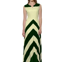 PATRORNA Cream & Green Color-Block Gown image 1