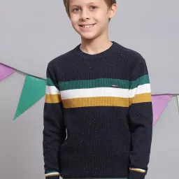 Monte Carlo Kids Navy Striped Full Sleeves Sweater image 1