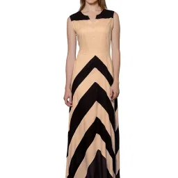 PATRORNA Peach & Black Color-Block Gown image 1