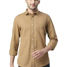 Basics Khaki Cotton Linen Slim Fit Shirt image 1