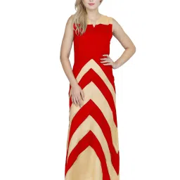 PATRORNA Red & Gold Color-Block Gown image 1