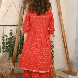 LilPicks Kids Red Printed Kurta with Sharara image 2