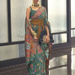 Elora Teal Green Silk Woven Saree With Unstitched Blouse image 1