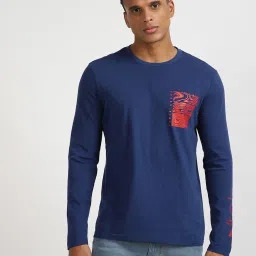 Lee Navy Cotton Slim Fit Printed T-Shirt image 1