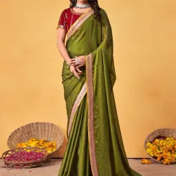 Saree Mall Olive Georgette Embroidery Saree with Blouse Piece-image-10