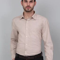 Cantabil Beige Cotton Regular Fit Checks Formal Shirt-picture-31