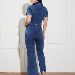 Miss Chase Navy Blue Denim Solid Jumpsuit image 2